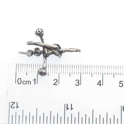 925 Sterling Silver Vintage Cheerleader Oxidized Minimalist 3D Charm Pendant