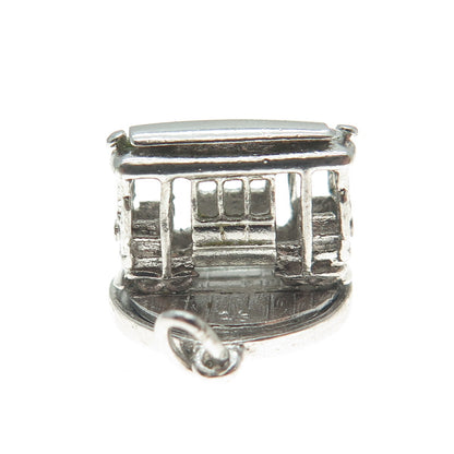 925 Sterling Silver Antique Art Deco SF Cable Car Minimalist 3D Charm Pendant