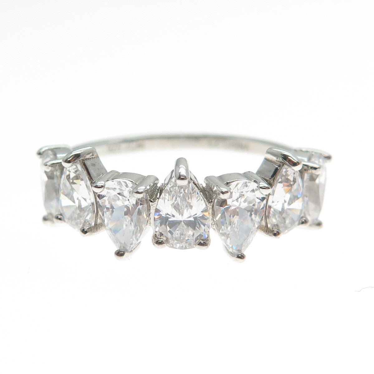 JCM JACMEL MAURITIUS 925 Sterling Silver Pear-Cut Shaped C Z Ring Size 8.25