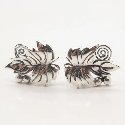 925 Sterling Silver Vintage Mexico Grape Leaf Screw Back Earrings