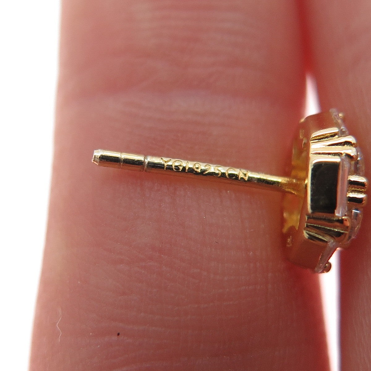 925 Sterling Silver Gold Plated Emerald & Round-Cut C Z Stud Earrings