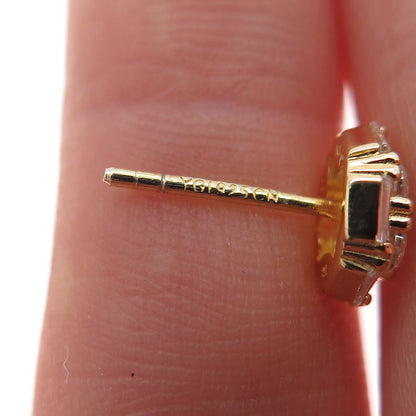 925 Sterling Silver Gold Plated Emerald & Round-Cut C Z Stud Earrings