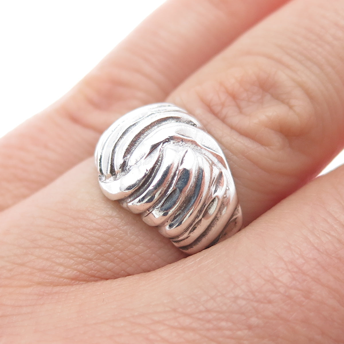 925 Sterling Silver Vintage Modernist Yin Yang Ring Size 6.25
