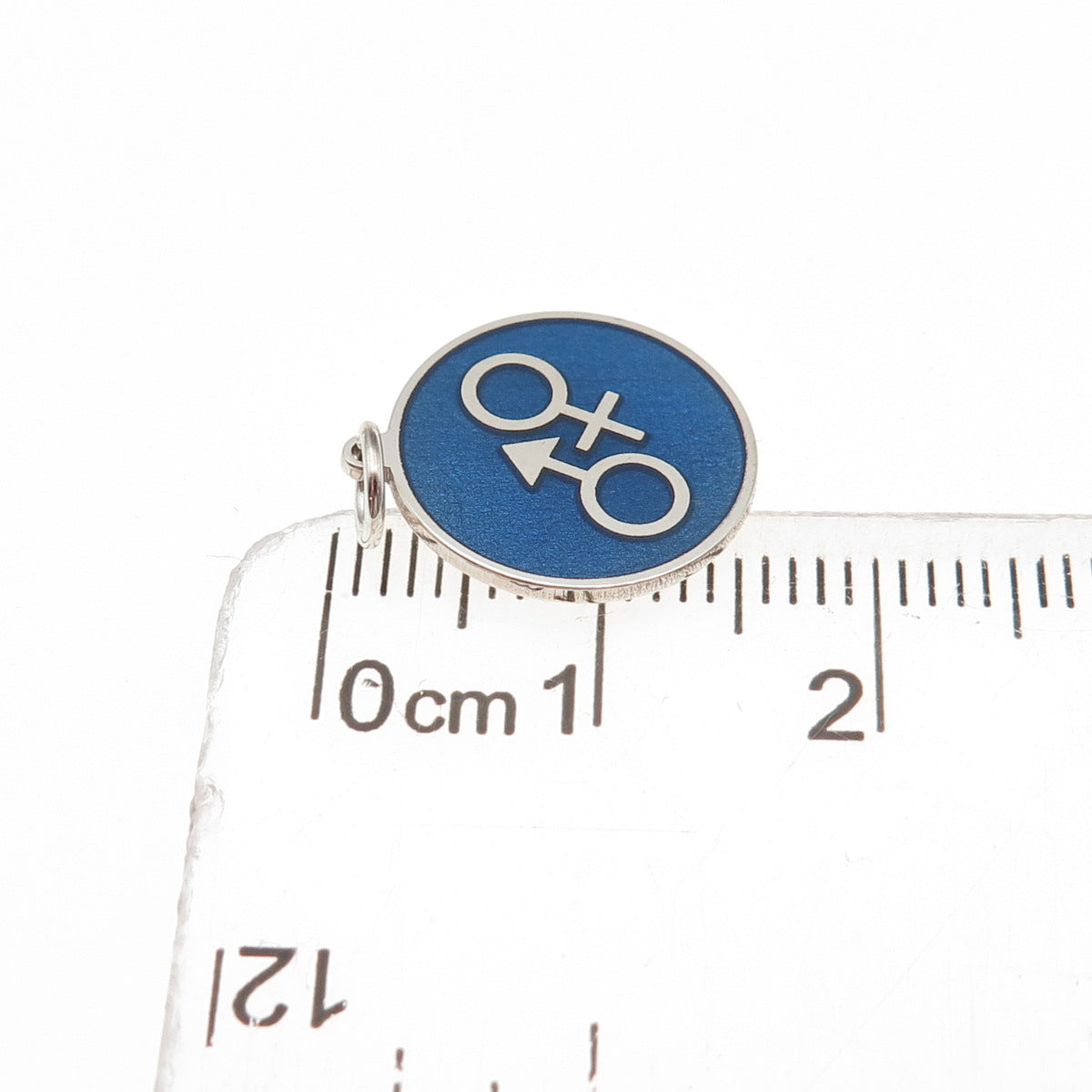 925 Sterling Silver Blue Enamel Male & Female Sign Mini Charm Pendant