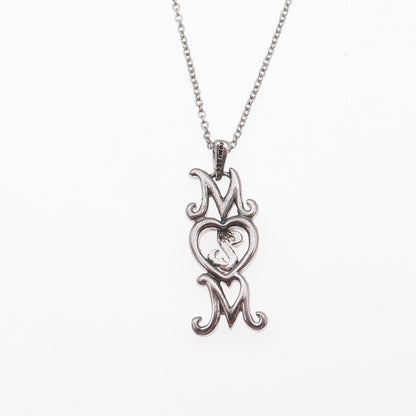 Jane Seymour 925 Sterling Silver Real Diamond Mom Heart Cable Chain Necklace 18"