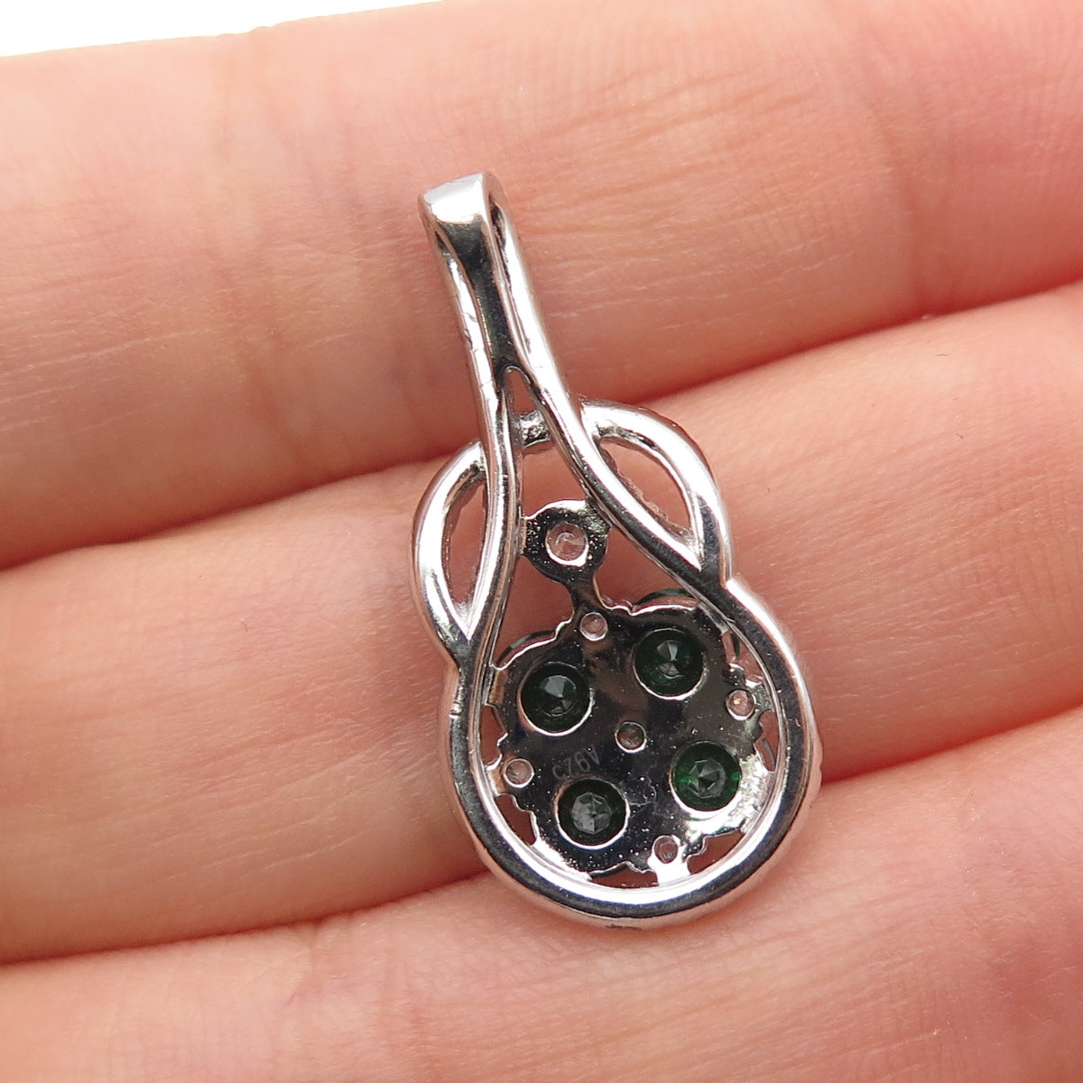 925 Sterling Silver Real Round-Cut Chrome Diopside & C Z Charm Pendant