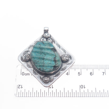 Old Pawn Sterling Silver Vintage Southwestern Tyrone Turquoise Tribal Pendant
