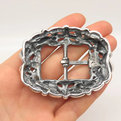 925 Sterling Silver Vintage Wicker Belt Buckle