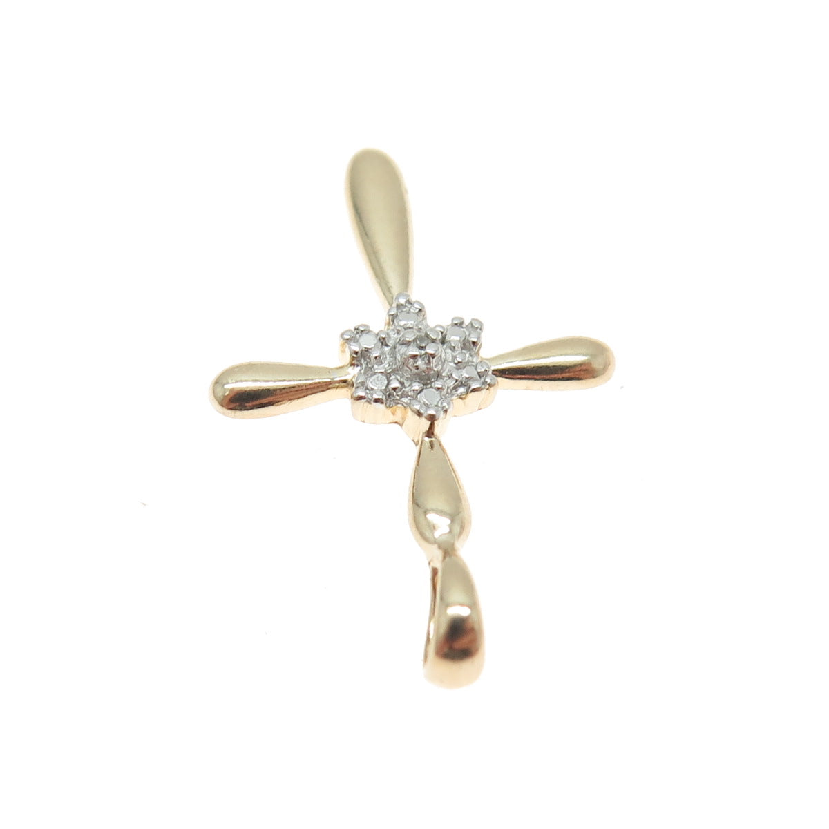 925 Sterling Silver Gold Plated Real Round-Cut Diamond Accent Cross Pendant