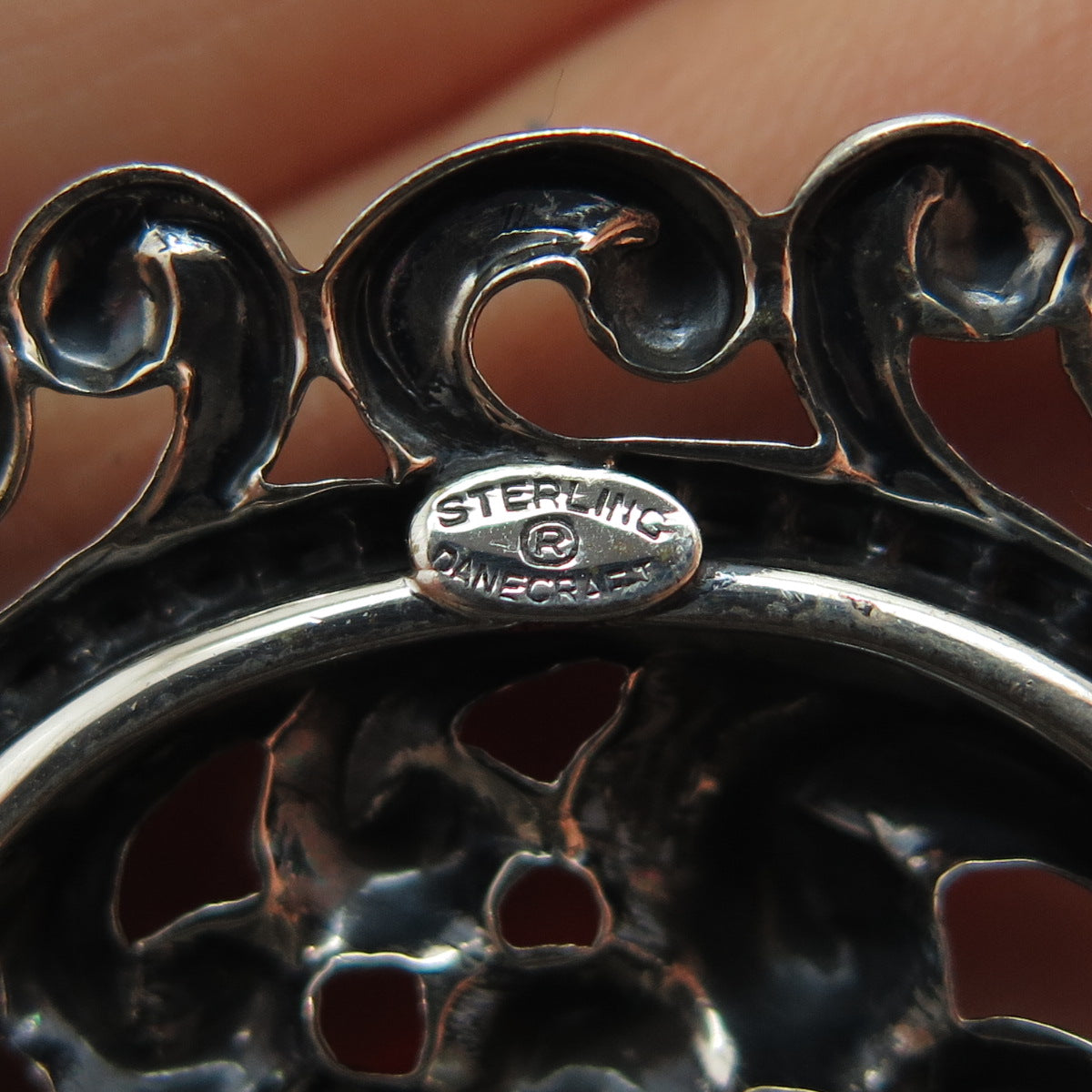 DANECRAFT 925 Sterling Silver Antique Art Deco Swirl Oxidized Pin Brooch