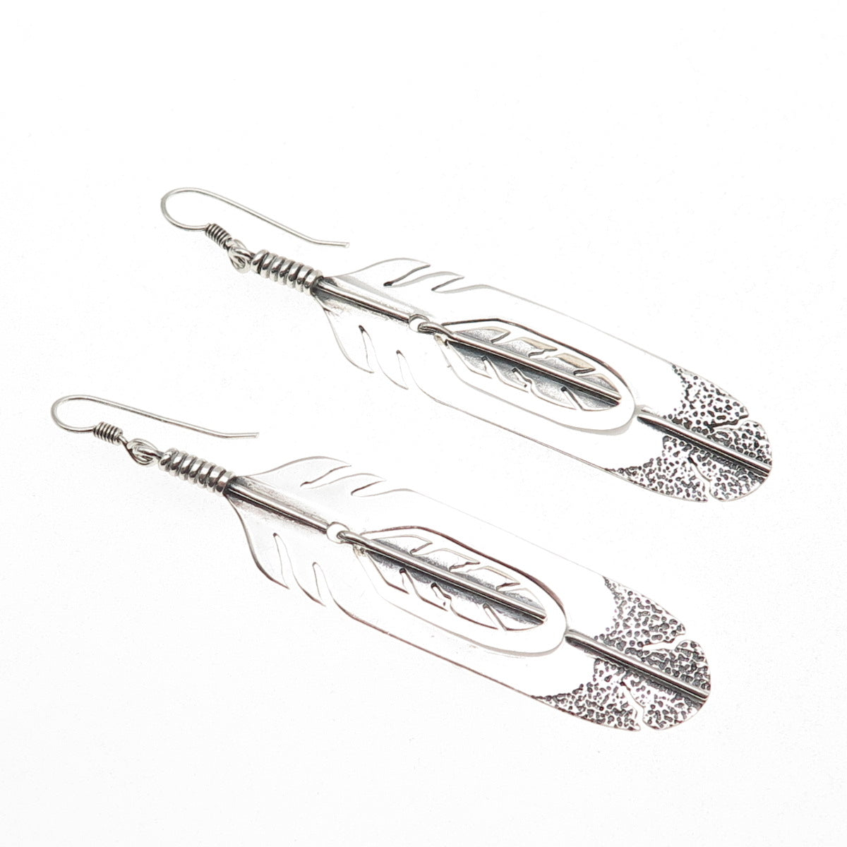 Silver Cloud Old Pawn 925 Sterling Vintage Southwestern Feather Dangle Earrings