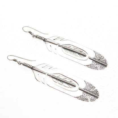 Silver Cloud Old Pawn 925 Sterling Vintage Southwestern Feather Dangle Earrings