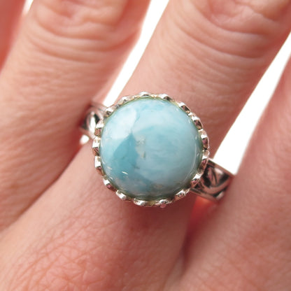 Noa Zuman 925 Sterling Silver Vintage Real Larimar Oxidized Ring Size 10