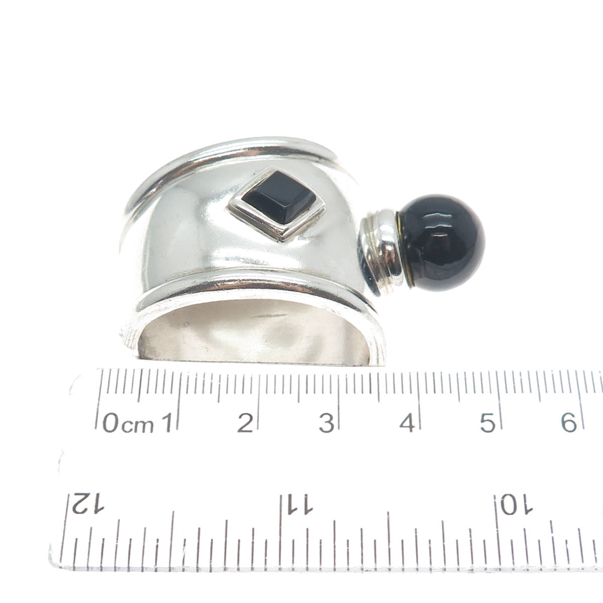 925 Sterling Silver Vintage Real Black Onyx Modernist Slide Pendant