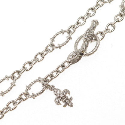 Judith Ripka Sterling Silver Real Smoky Quartz & C Z Fleur de Lis Necklace 18"