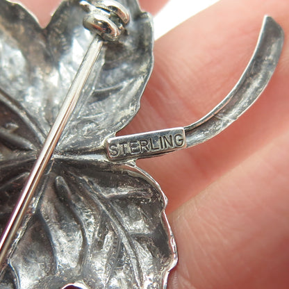 925 Sterling Silver Antique Art Deco Leaf Floral Pin Brooch