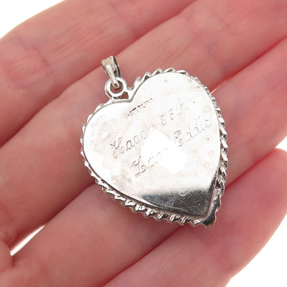 Elco 925 Sterling Silver Vintage Engraved Floral Heart Locket Charm Pendant