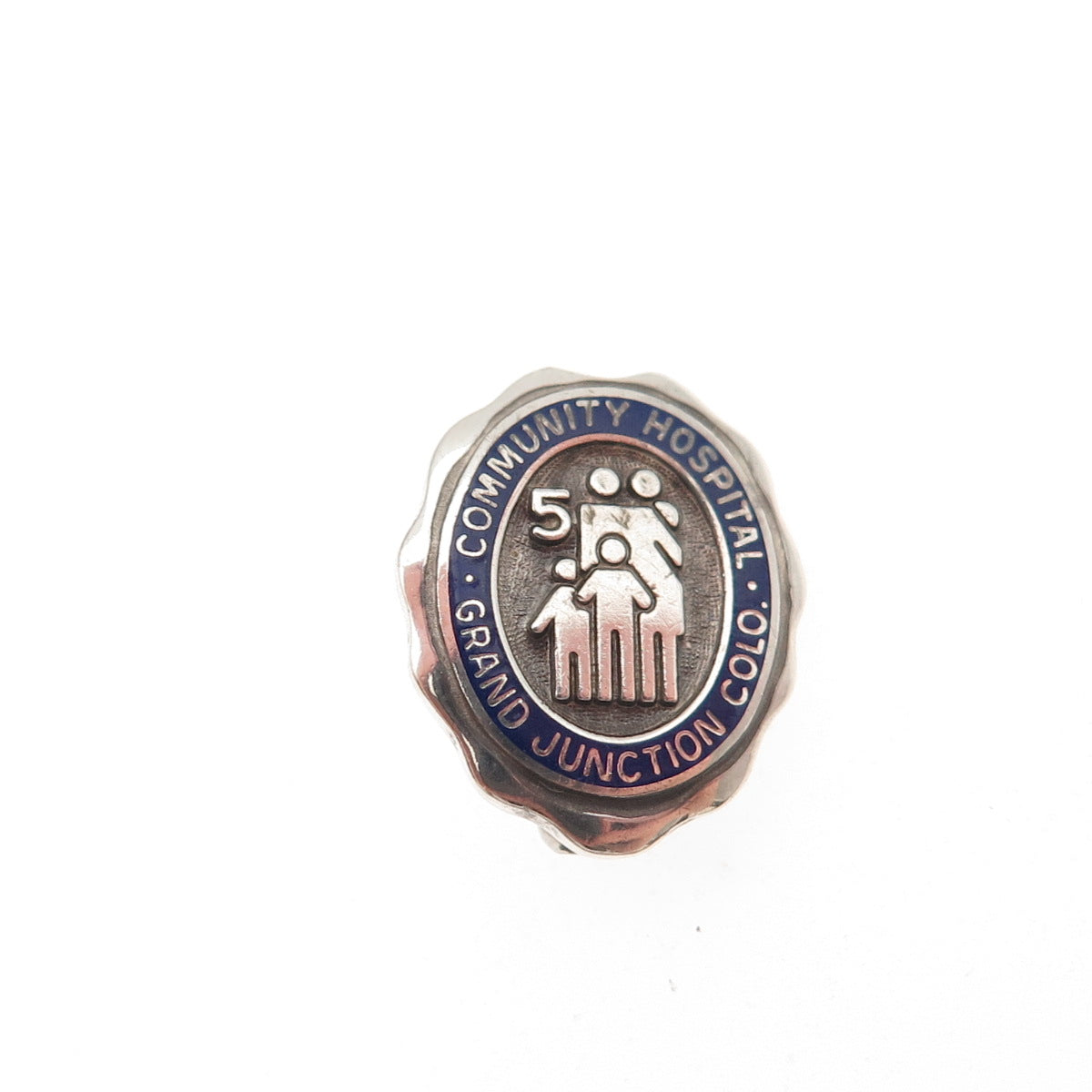 925 Sterling Silver Vintage Enamel 5 Years Service Community Hospital Pin Brooch