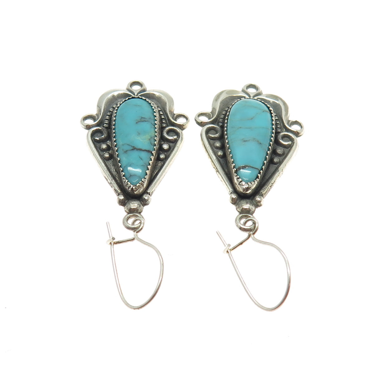 Old Pawn 925 Sterling Silver Vintage Southwestern Turquoise Gem Tribal Earrings