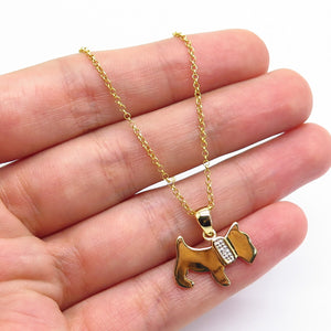 925 Sterling Silver Gold Plated Real White Diamond Dog Rolo Chain Necklace 17"