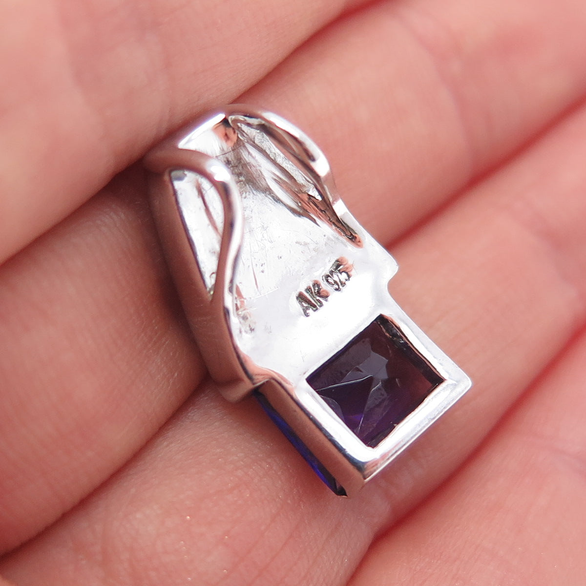 925 Sterling Silver Vintage Real Opal & Amethyst Mini Slide Charm Pendant