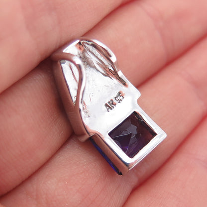 925 Sterling Silver Vintage Real Opal & Amethyst Mini Slide Charm Pendant