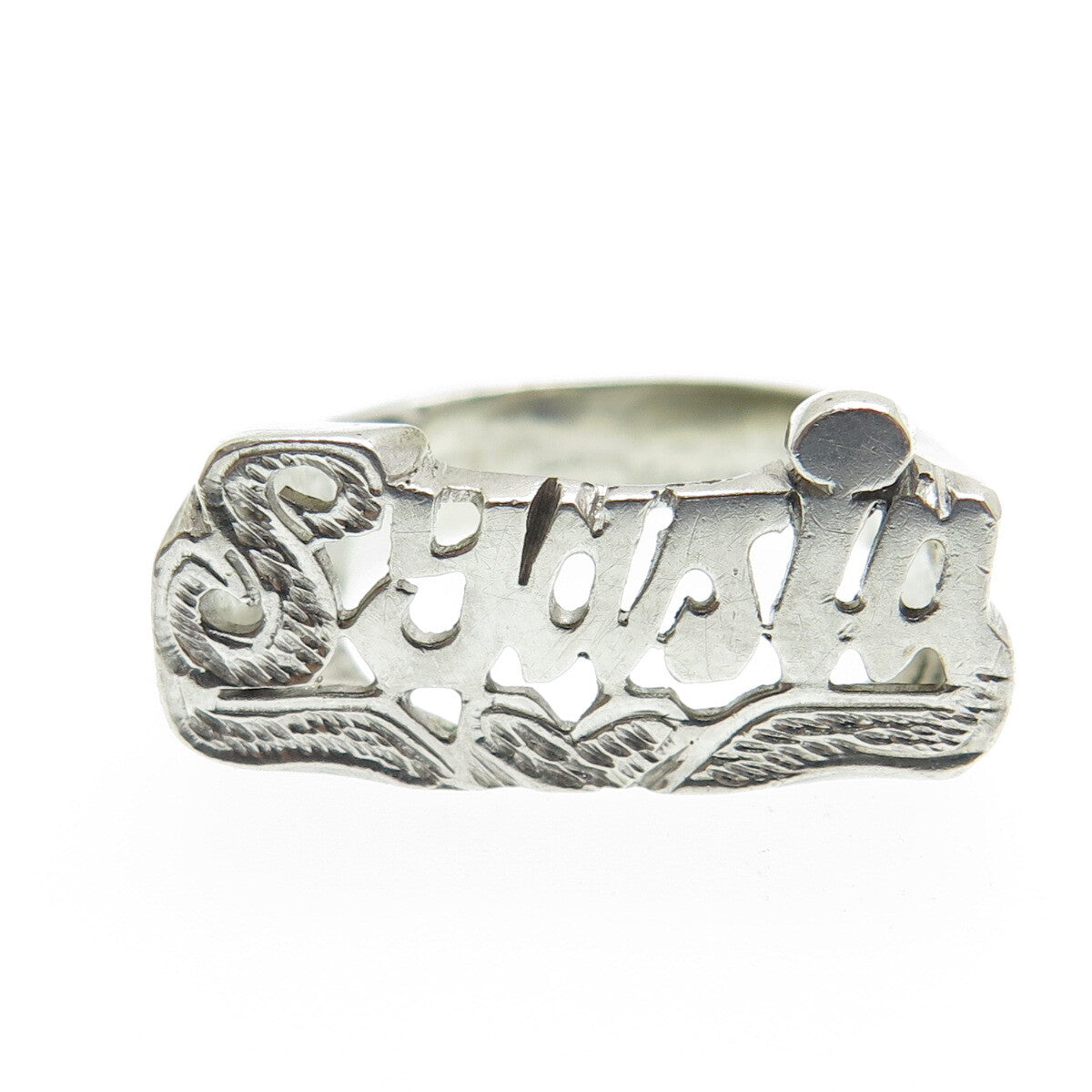 925 Sterling Silver Vintage Diamond-Cut "Syasia" Name Ring Size 5.75
