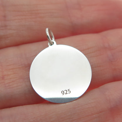 925 Sterling Silver Red Enamel Heart Round Tag Minimalist Charm Pendant