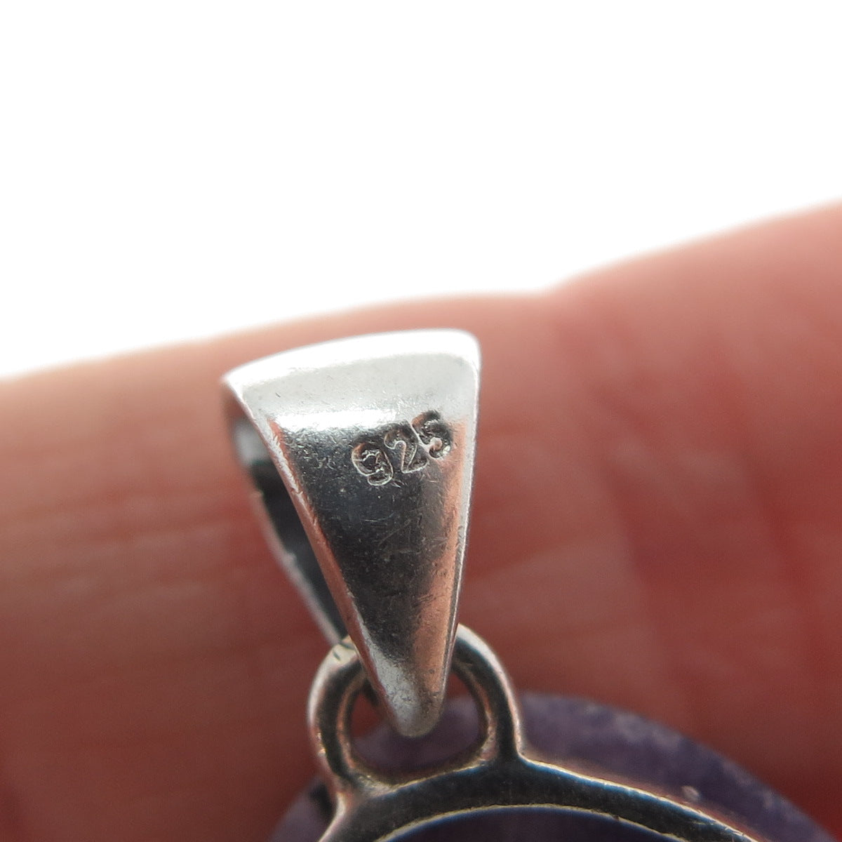 925 Sterling Silver Vintage Real Lepidolite & Peridot Evil's Eye Charm Pendant