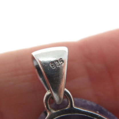 925 Sterling Silver Vintage Real Lepidolite & Peridot Evil's Eye Charm Pendant