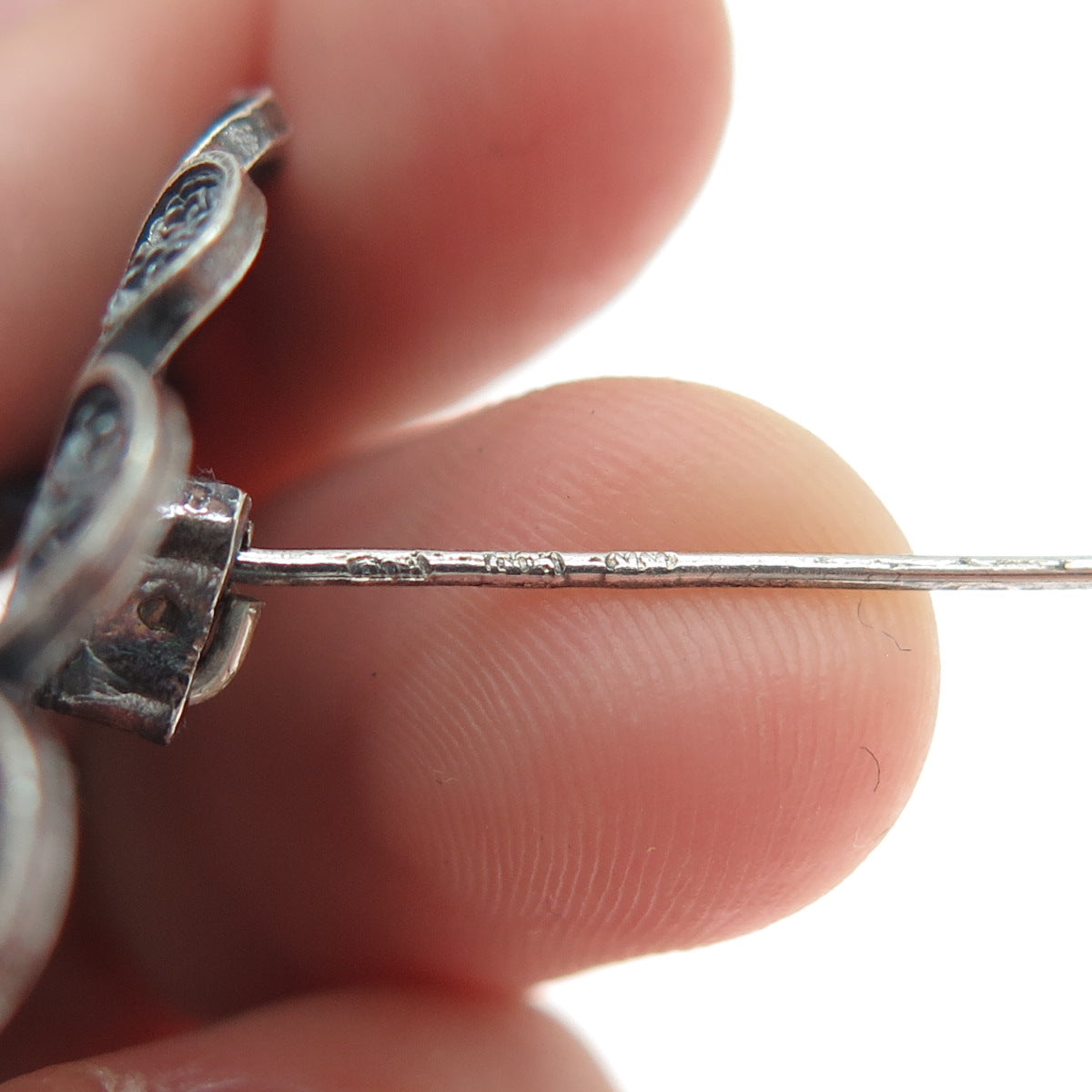 900 Silver Antique Art Deco Flower Filigree Oxidized Pin Brooch / Pendant