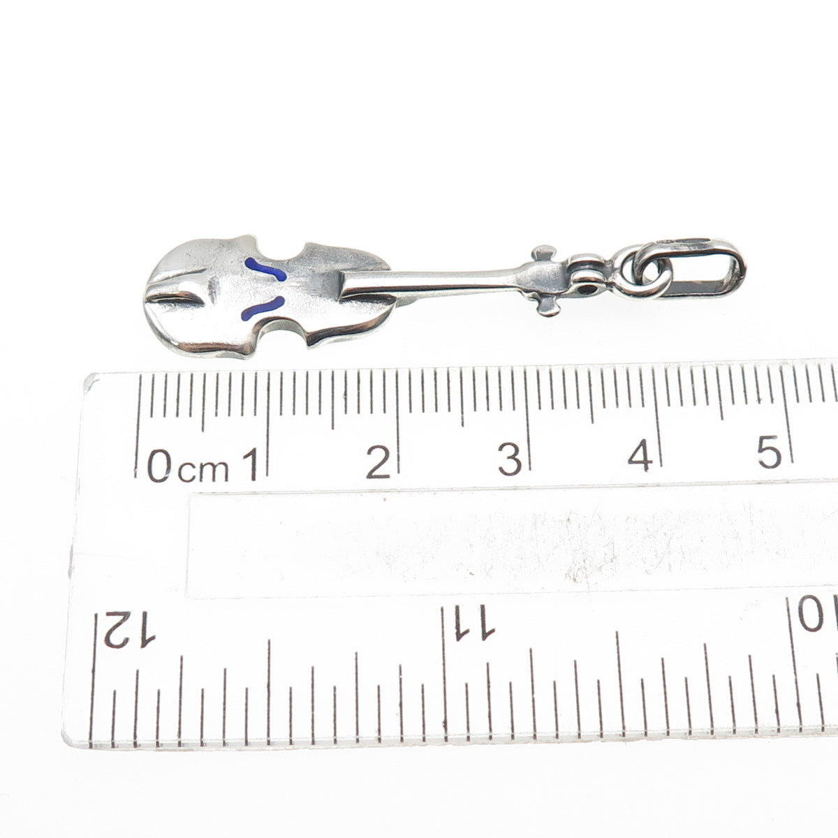 925 Sterling Silver Vintage Italy Enamel Violin Music Instrument Charm Pendant