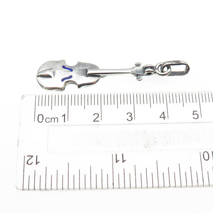 925 Sterling Silver Vintage Italy Enamel Violin Music Instrument Charm Pendant