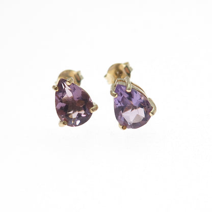 925 Sterling Silver Gold Plated Real Pear-Cut Amethyst Stud Earrings