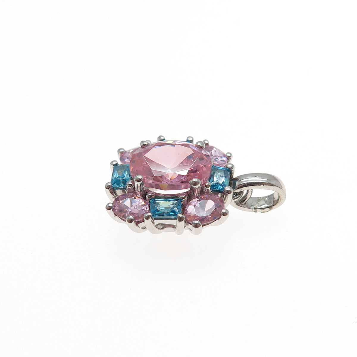 SAI 925 Sterling Silver Blue & Pink C Z Mini Charm Pendant
