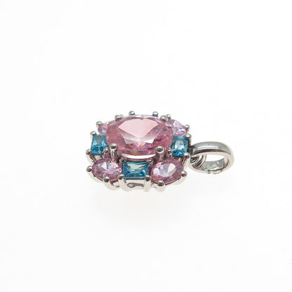 SAI 925 Sterling Silver Blue & Pink C Z Mini Charm Pendant