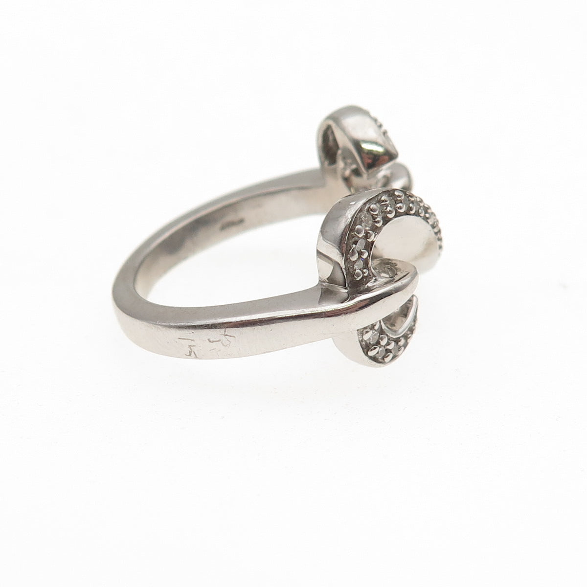 Jane Seymour 925 Sterling Silver Real Diamond Open Heart Ring Size 6.75