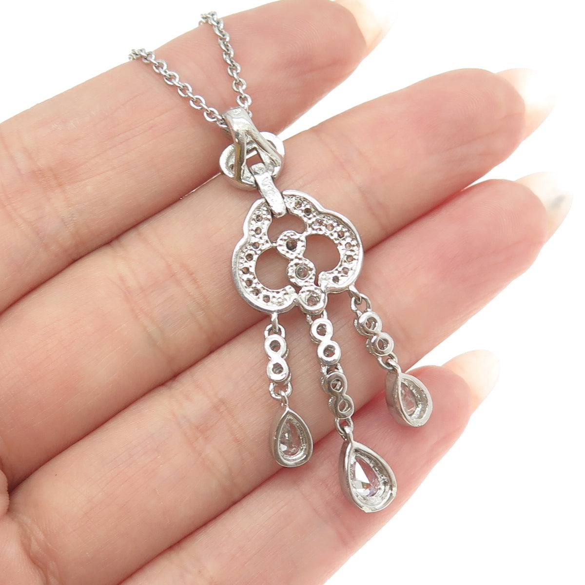 925 Sterling Silver Pave C Z Rolo Chain Necklace 16"