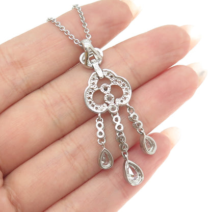 925 Sterling Silver Pave C Z Rolo Chain Necklace 16"