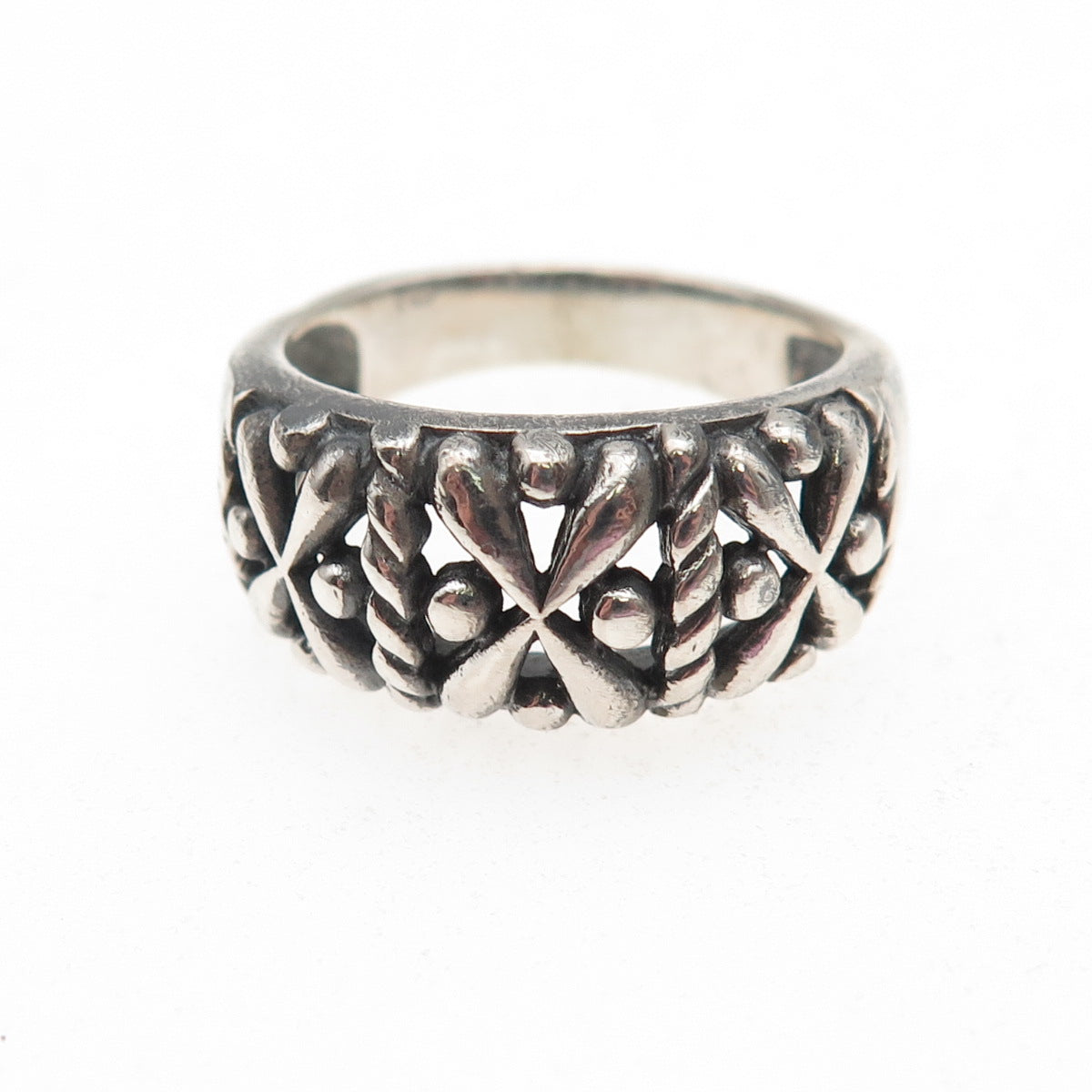 925 Sterling Silver Vintage Modernist X-Shape Oxidized Ring Size 8.75