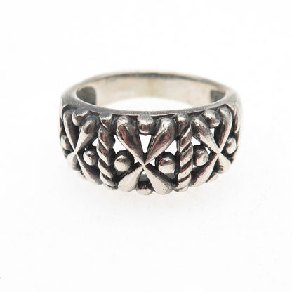 925 Sterling Silver Vintage Modernist X-Shape Oxidized Ring Size 8.75