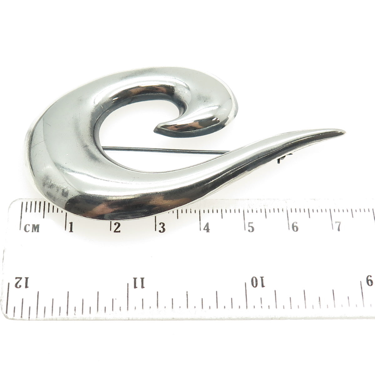 925 Sterling Silver Vintage Modernist Wave Letter "C" Oxidized Pin Brooch