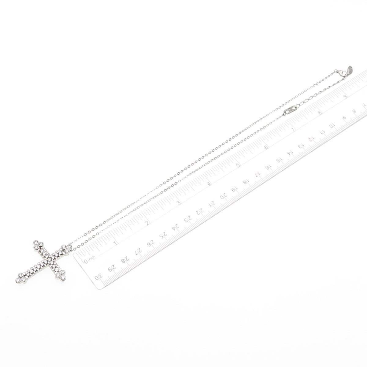 925 Sterling Silver Round-Cut C Z Cross Cable Chain Necklace 16-18"