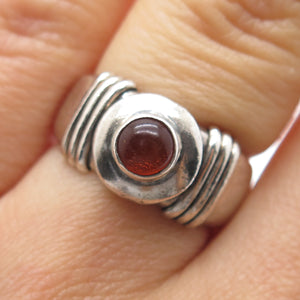 925 Sterling Silver Vintage Real Amber Modernist Oxidized Ring Size 6.25