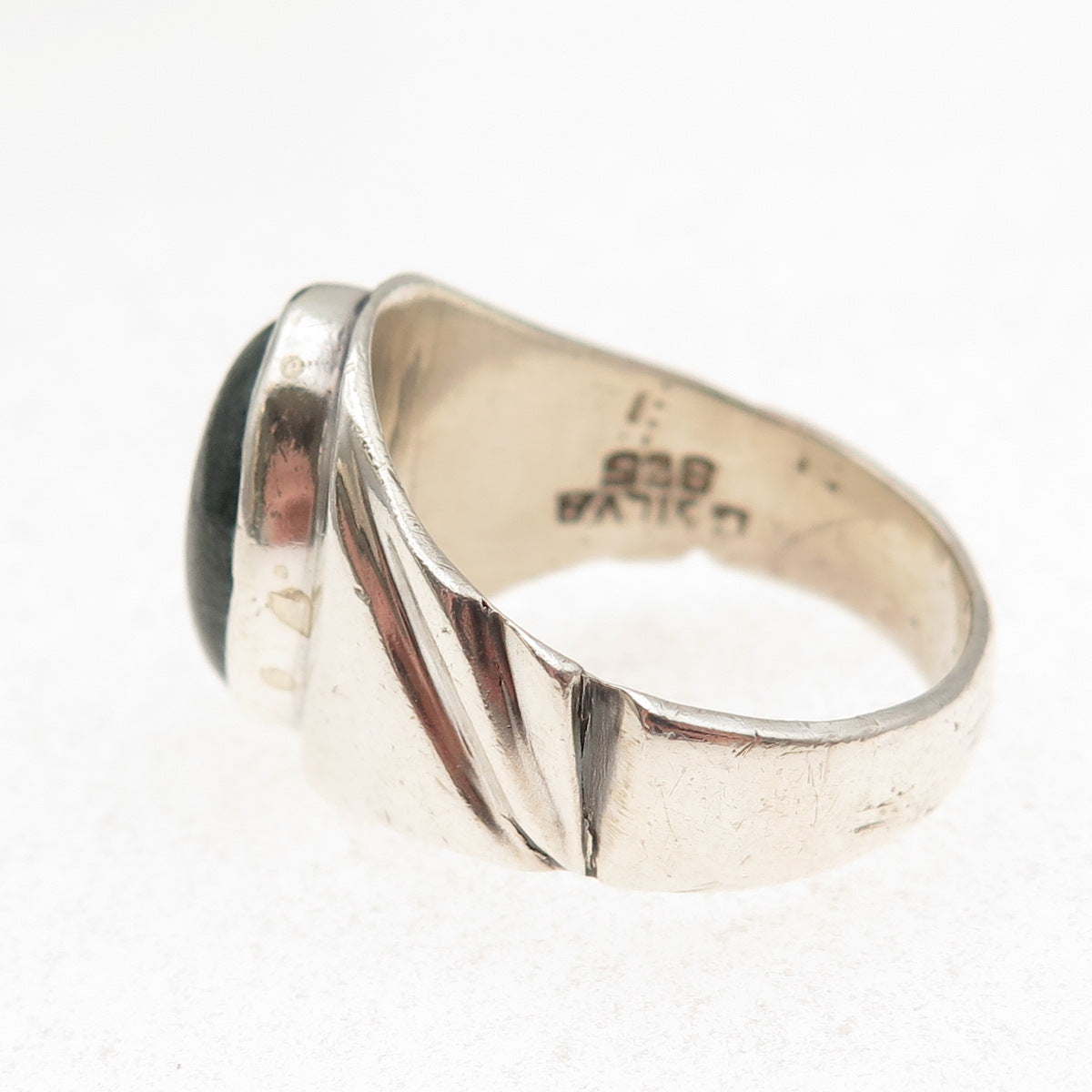 Carlos Silva 925 Sterling Silver Vintage Real Agate Modernist Ring Size 11