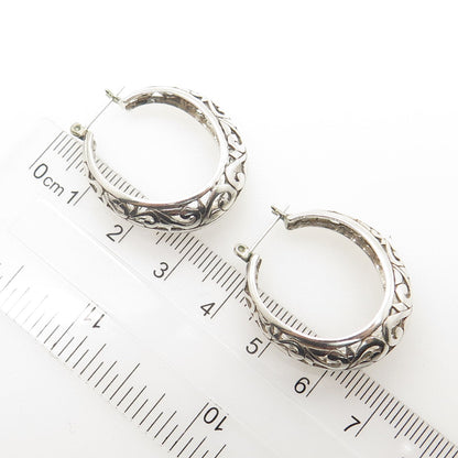 925 Sterling Silver Vintage Heart Scroll Hoop Earrings