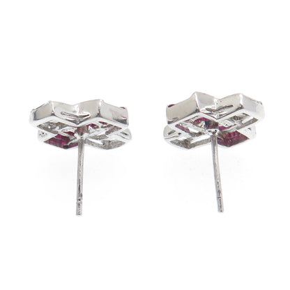 925 Sterling Silver Lab-Created Ruby & C Z "X" Shape Earrings