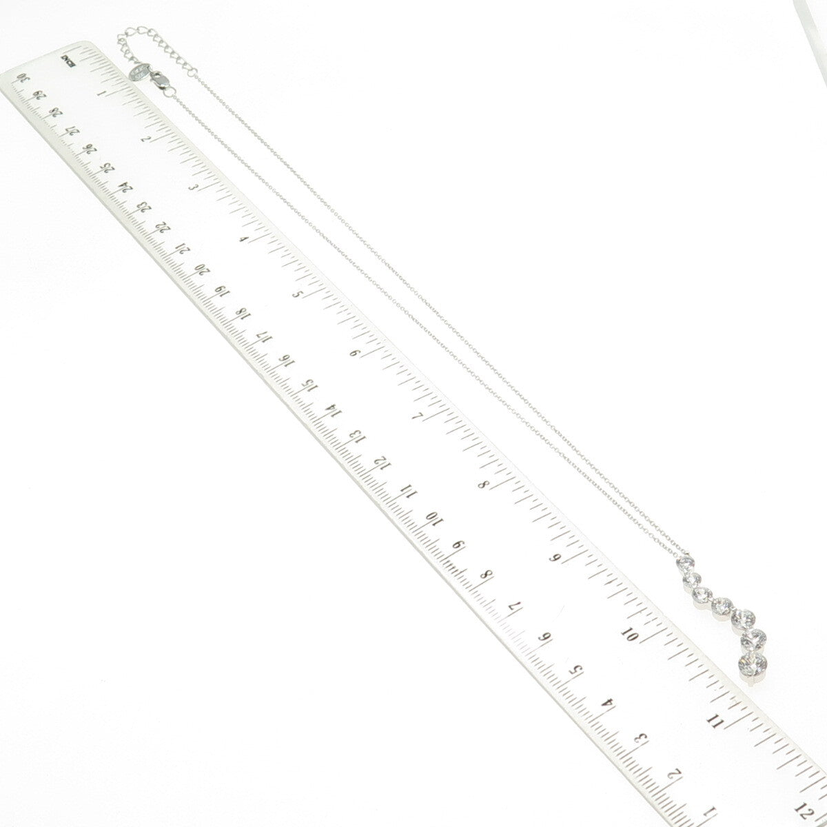 925 Sterling Silver Round-Cut C Z Graduated Wavy Bar Cable Chain Necklace 17-19"