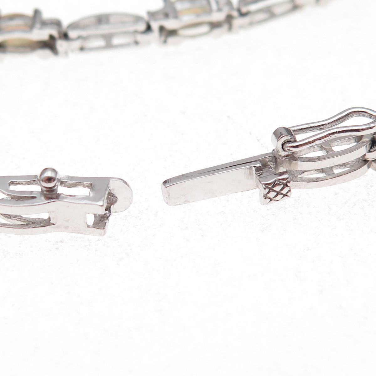 925 Sterling Silver Real Diamond Accent & Opal Bracelet 7"