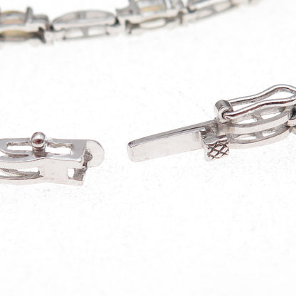 925 Sterling Silver Real Diamond Accent & Opal Bracelet 7"